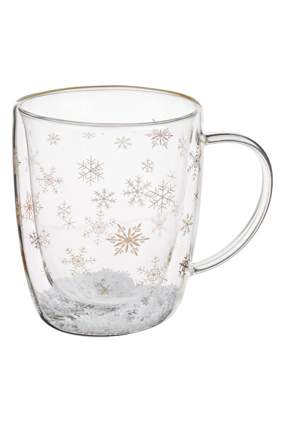 Zumzeria Christmas Double-Walled Glass Mug with Confetti Snowflakes 350ml