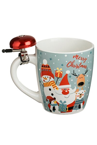 Zumzeria Christmas Ceramic Mug with Santa Claus Design and Red Bell - 750ml