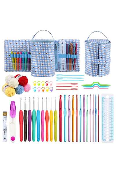 iğne izi Crochet Set and Knitting Set - Crochet Set with Storage Bag - Storag...