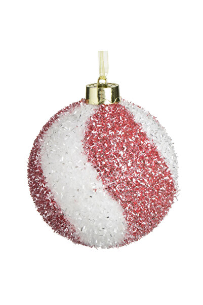 Zumzeria Ornament de brad Glob bombonică roz cu beteală albă Ø12cm