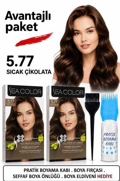 Sea Color Set Saç Boyası 5.77 Sıcak Çikolata 2 Li 2 Kutu+Pratik Boya Kabı