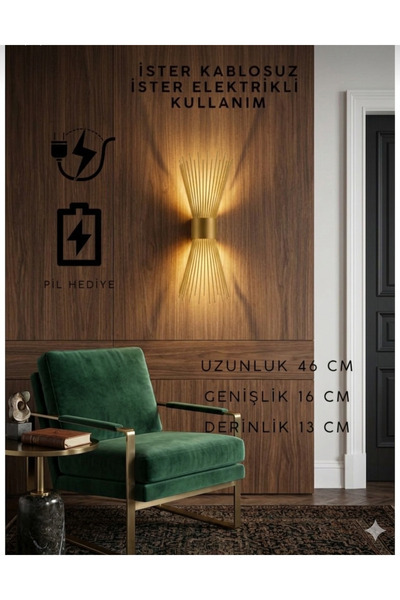 luvia Gold Pilli Anahtarlı Kablolu Duvar Apliki