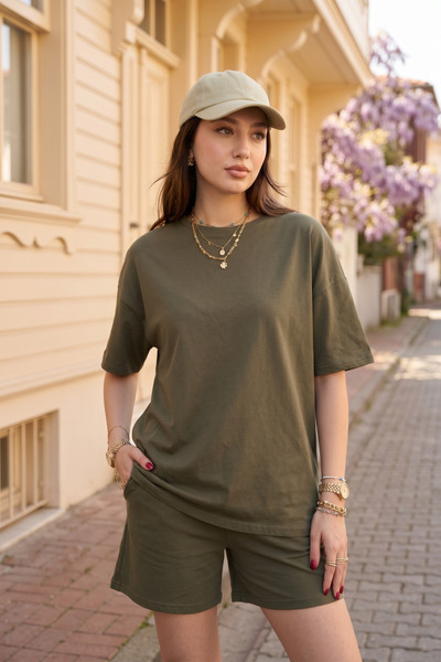 royal prime Kadın Bisiklet Yaka Oversize Şortlu Takım