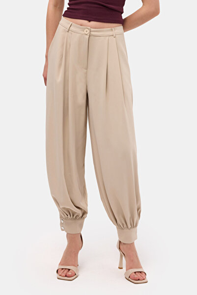 it's basic Women's Beige S6-106 Loose Cut Riding Trousers with Detailed Cuffs