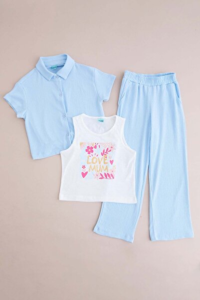 Fulla Moda Love Mum Printed Wrinkled Fabric Girls' 3-Piece Set