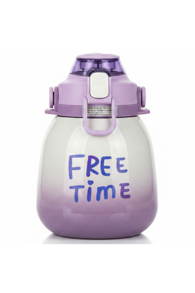 AKDC Purple & White Stainless Steel Vacuum Water Bottle with Blue Handle 1000 ml