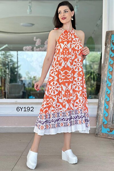 İnce Topuk Halter Neck Viscose Dress 6Y192