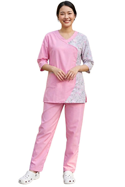 ABSHIR Housemaid/Nanny/Babysitter/Set with Print Top and Trousers, V-Neck 3/4...
