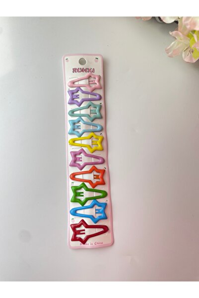 La She Accessories Yıldız figürlü 10 adet renkli küçük çıt çıt toka