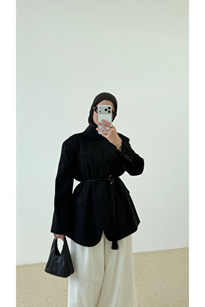 MODA AKSA 7437 Oversize Premium Astarlı Blazer__ SİYAH