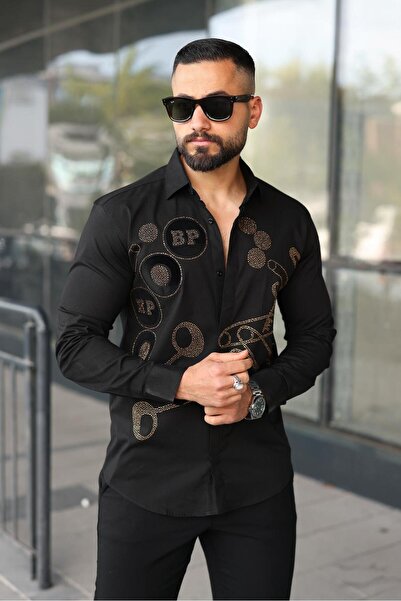 BAYIM Erkek Slim-Fit Taş İşleme ve Nakış Detaylı Premium Tasarım Lüks Gömlek