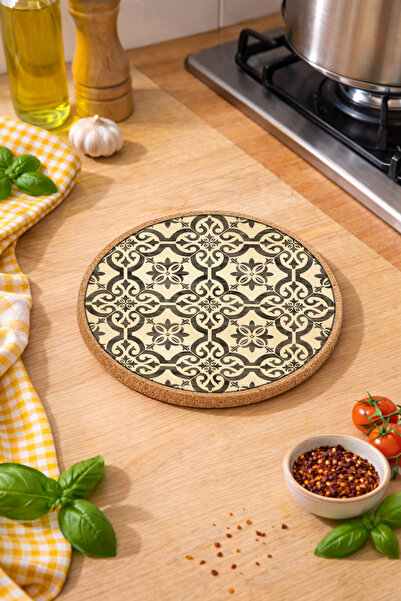 iyi fikirler Retro Vintage Desenli Mantar Nihale Tencere Tava Altlığı 19cm Ça...
