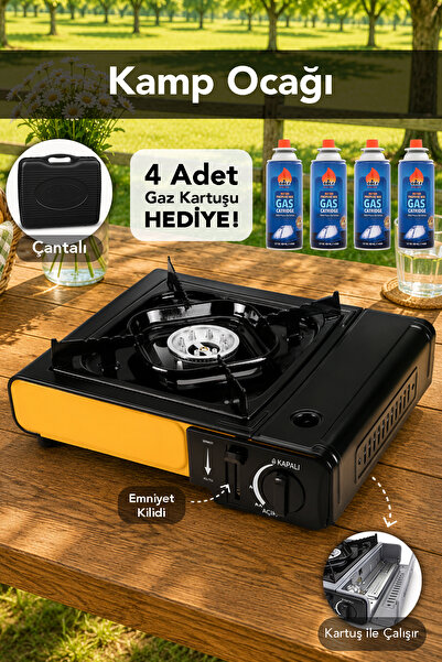 Fischer Kamp Ocağı - Stop Emniyetli Taşıma Çantalı Sarı Tekli Ocak 4 Adet Gaz...