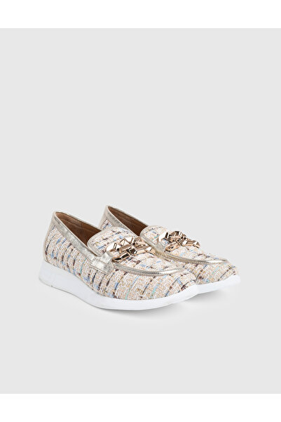 İLVİ Birch Genuine Leather Tweed Beige Women's Loafer Shoes