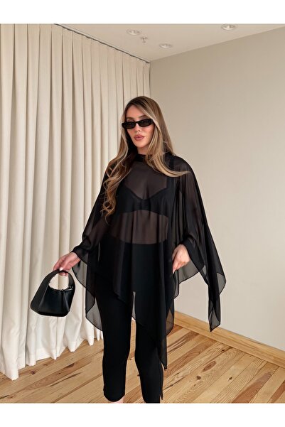 Laluvia Black Transparent Chiffon Blouse - 5070
