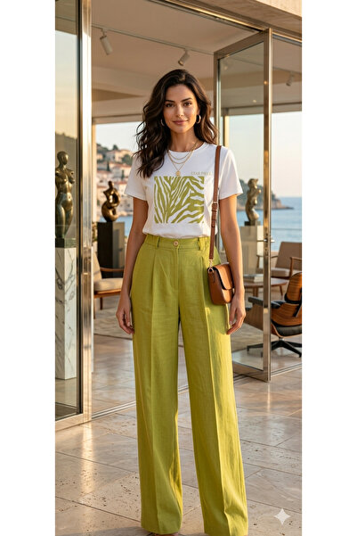MODA Ergonomic Stylish T-Shirt with Soft Texture and Peanut Green Figures on ...