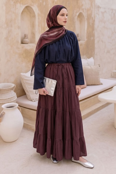 InStyle Burgundy Skirt with Gathered Laces