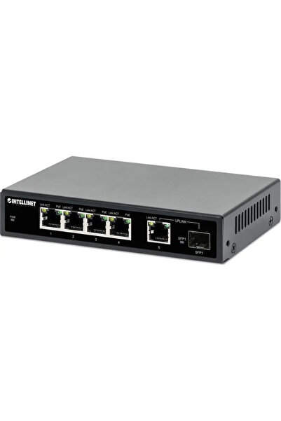 Intellinet 561822 Gigabit Switch 4x RJ45 PoE+, 1x RJ45 Uplink, 1x SFP slot