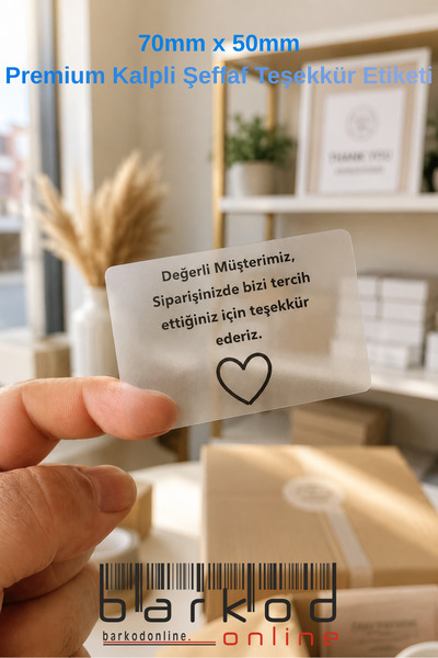 Barkodonline Premium Kalpli Şeffaf Teşekkür Etiketi 70x50 mm 100 Adet