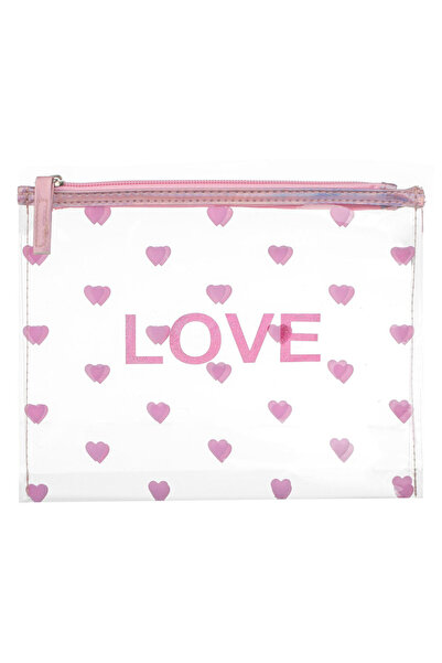 Zumzeria Transparent Pouch with Pink Heart Glitter "LOVE" 22.5x19cm