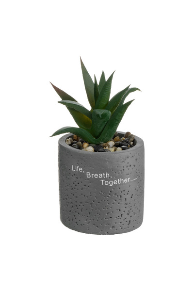 Zumzeria Ghiveci decorativ din ciment cu plantă artificială și pietricele, me...