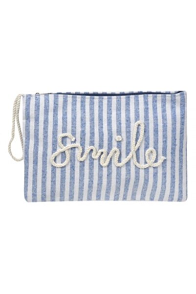 Zumzeria Sky Blue Striped Smile Pouch with Handle 32x22cm