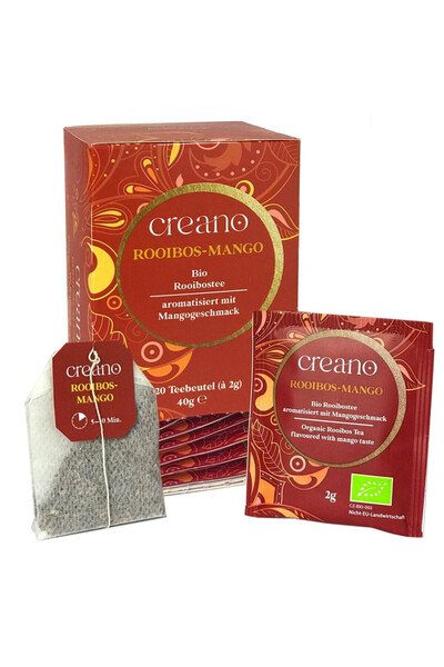 Creano Organic Tea Rooibos with Mango, 20 sachets, round taste, fruity aroma