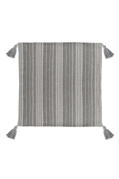 Zumzeria Gray Cotton Decorative Pillowcase with Stripes & Pom Poms 45x45cm