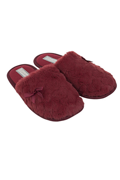 Zumzeria Burgundy Winter Slippers with Raised Hearts for Women