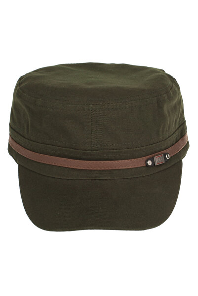 Zumzeria Khaki Cotton Beret with Brim & Brown Strap for Men