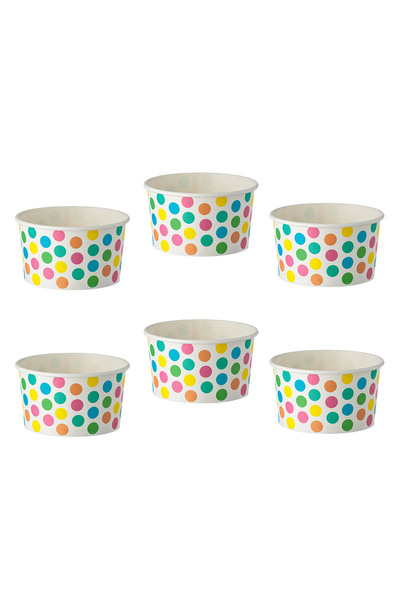 Zumzeria White Paper Ice Cream Bowls with Multicolored Dots 240ml - 6pcs