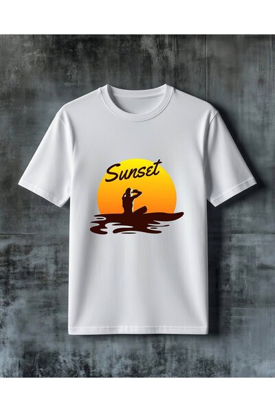 COMVİCHO تي شيرت مطبوع عليه sunset surfer مقاس كبير
