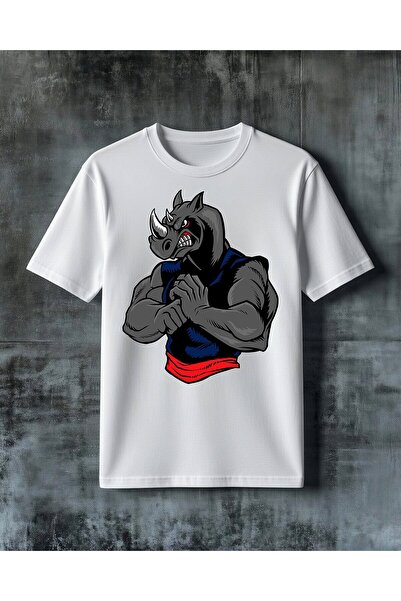 COMVİCHO Rhinoceros Guclu Kas Printed Oversize T-Shirt