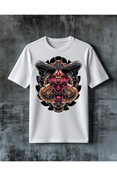 COMVİCHO Demon Head with Wings Printed Oversize T-Shirt