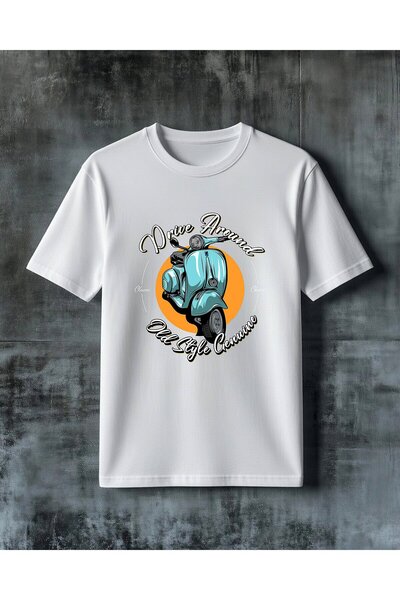 COMVİCHO Drive Away Vespa Scooter Printed Oversize T-Shirt