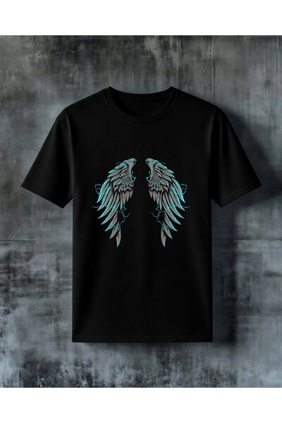 COMVİCHO Blue Winged Eagle Printed Oversize T-Shirt