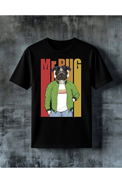 COMVİCHO Mr Pug Gozluk Kopek Printed Oversize T-Shirt