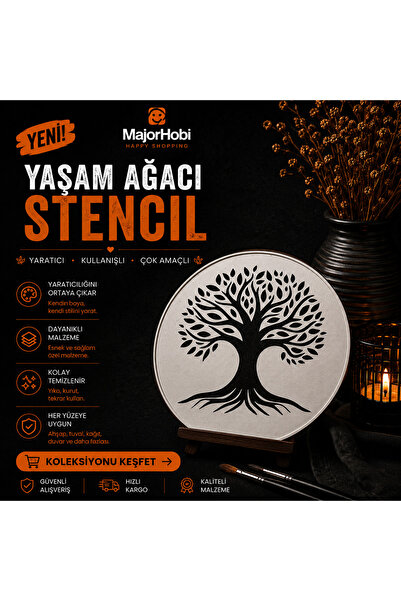 Major Hobi Hayat Ağacı Stencil Şablon Dekoratif Duvar ve Ahşap Boyama Kalıbı