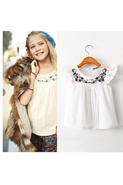Yolka clothing White blouse with embroidery for girls