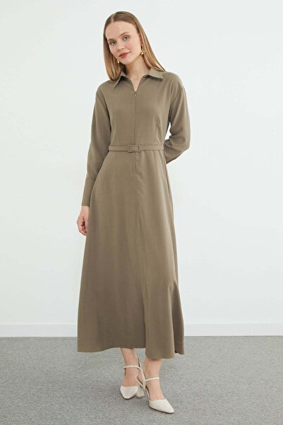 Fulla Moda Fullamodest Belted Half-Zip Dress