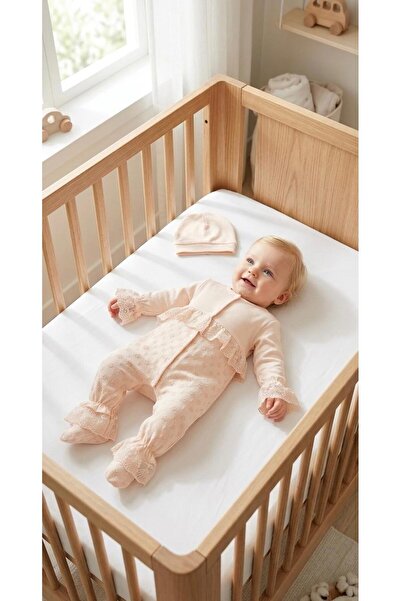 Bebila Baby Baby Girl Mevlütlük Jumpsuit with Lace Hat Newborn 100% Cotton Ho...