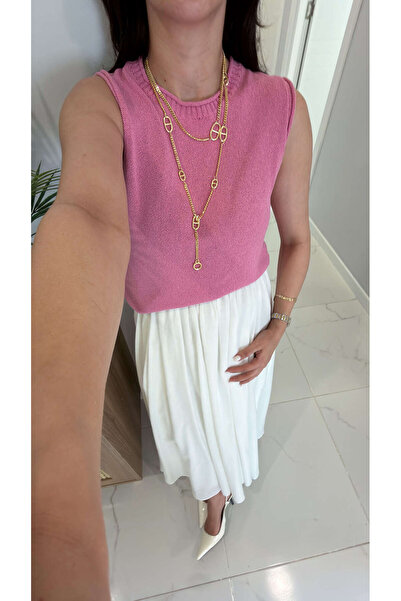 BİRCANÇİL Fitta Pembe Kolsuz Triko