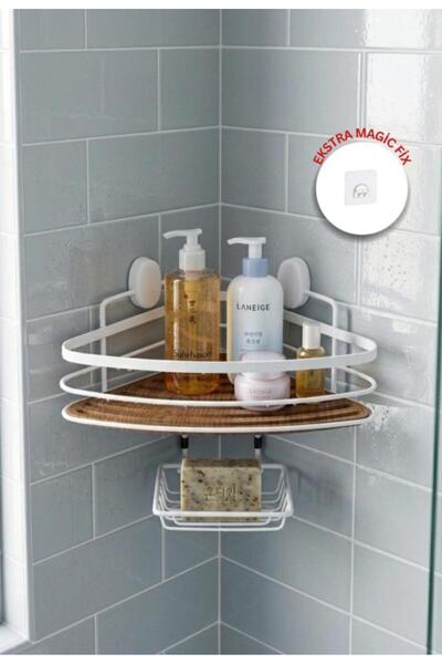 Okyanus Home Wooden Detailed Single Layer White Triangular Shampoo Dispenser ...
