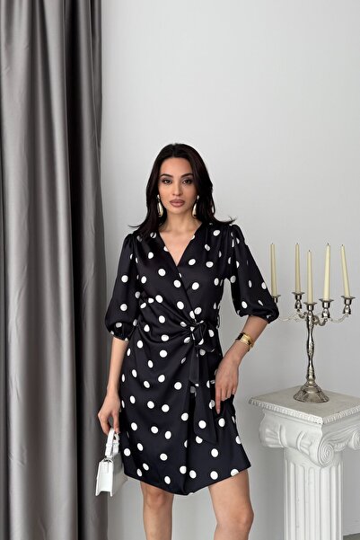 Serica Moda Black Double-Breasted Polka Dot Short Dress