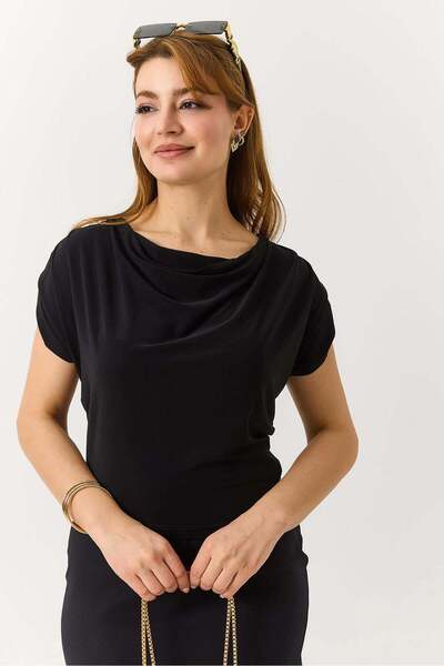 Raneel Kazançlı Alışveriş Women's Sandy Padded Draped Blouse Black