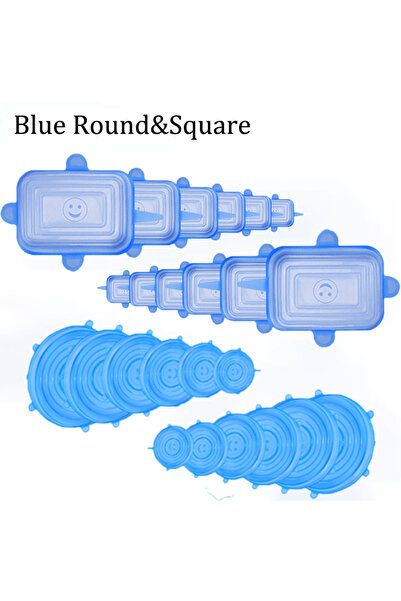 choice2 24PCS Blue Round-Square 6/12/24PCS Food Silicone Cover Fresh-keeping ...