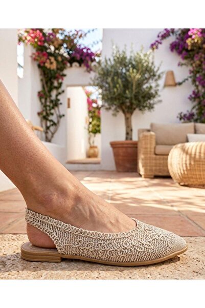 KANTEX Women's Open Back Lace Braided Comfortable Ballerina Shoes for Home an...