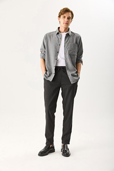 VENA Men's Alfred Elastic Waist Striped Cashmere Trousers - Gray Striped