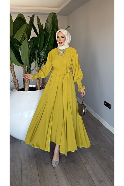 TARZ-I HAS BUTİK Yağyeşili Meşk Abaya Takım Tesettür Giyim