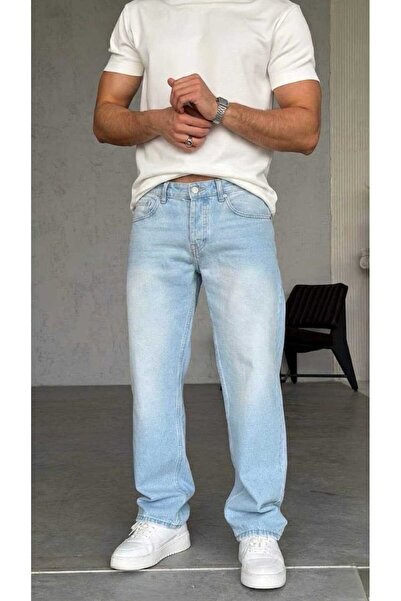 Wonraces Men's Ice Blue Straight Fit Vintage Washed Jean Denim Trousers